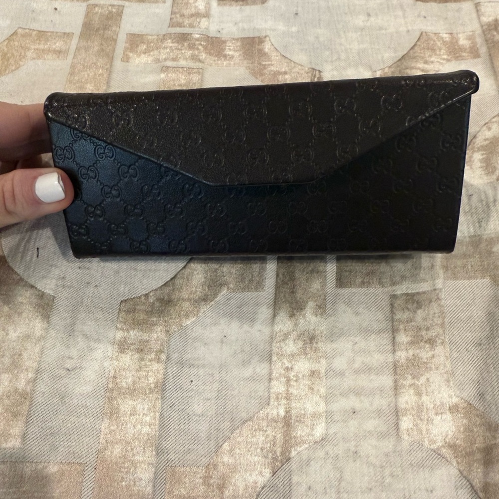 Gucci Brown Eyeglass Trifold Glasses Case Folding Hardshell Triangular host pick